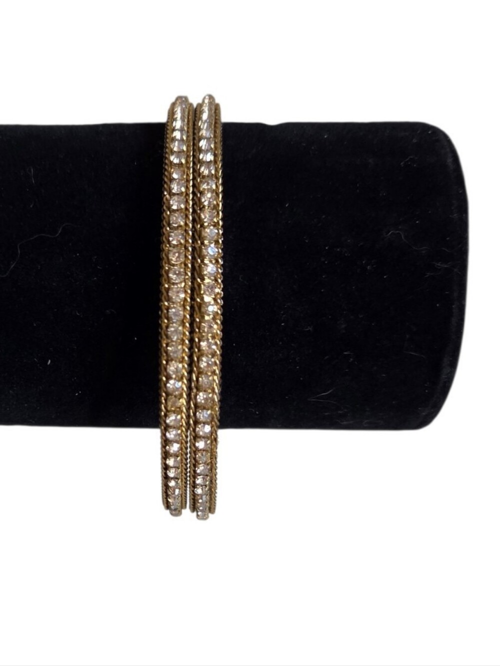 ​vintage brass rhinestone bangle bracelets rope twist eternity stackable pair